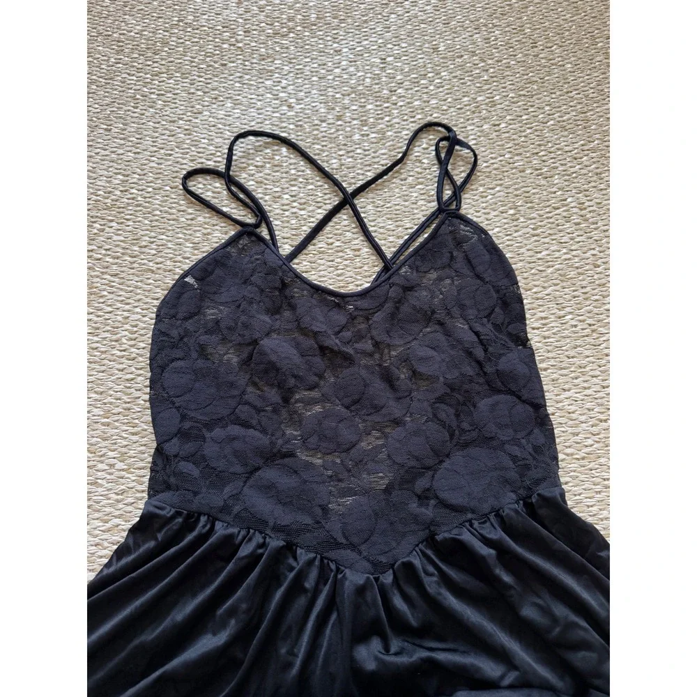 Olga Vintage Black Lace Bodice Maxi slip romantic nightgown Whimsigoth wedding L